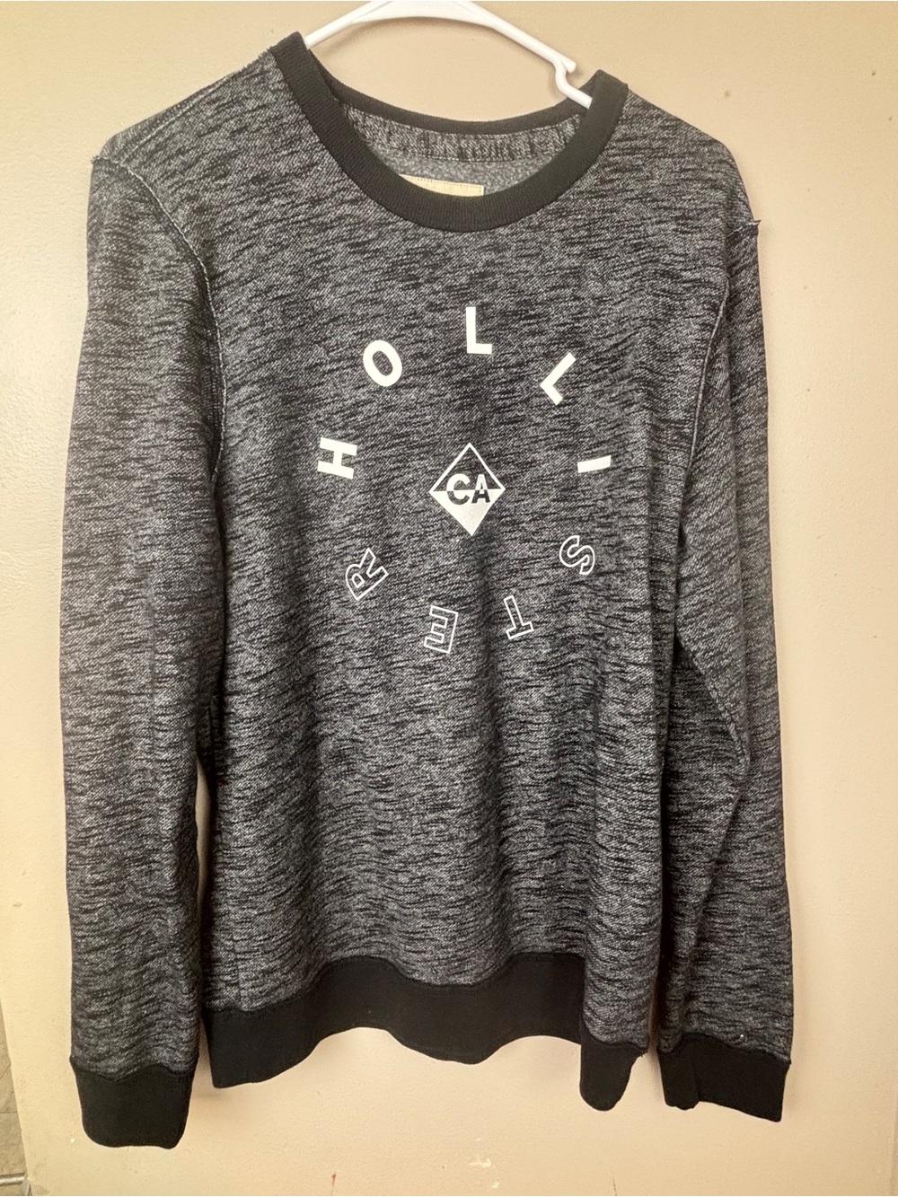 Hollister Dark Gray Marled Crewneck Sweatshirt with White Chest Logo